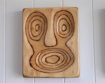 Handmade Wood Carved Face Wall Art: Modern Sculptured Panel