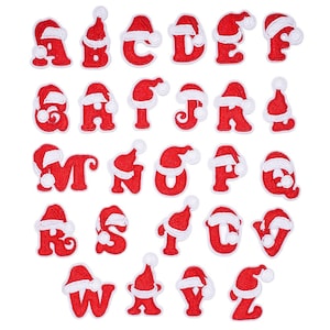 Letras de Natal Ferro em Patch Costurar Patch Papai Noel Chapéu de Natal Alfabeto Capital Bordado Nome Crachá para Camiseta Mochila Jersey Jaqueta
