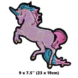 May include: A pink and blue iridescent sequin unicorn patch, 9 x 7.5 inches (23 x 19 cm).