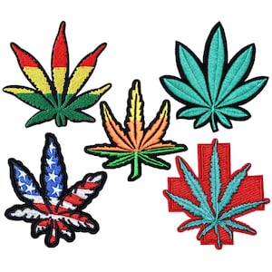 Pot Leaf Weed Iron On Patch Marijuana Cannabis Sew On Applique Embroidered Emblem Morale Novelty Funny Badge Backpack Hat Cap Jacket T-Shirt