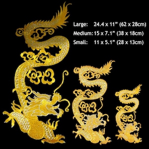 24&quot; Chinese Dragon Iron On Patch Super Large Huge Gold Sew On Back Patch Sequin Embroidered Applique for Jacket Dress Gown Pant Backpack