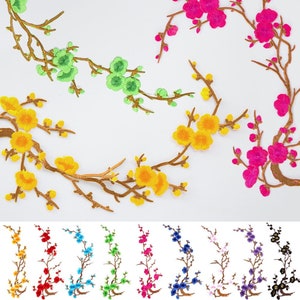 大きな花のアイロン接着パッチ 桜の梅の花の縫い付けパッチ 刺繍 DIY アップリケ モチーフ 女性用 衣類 ジャケット バックパック 装飾