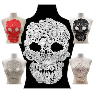 Large Skull Bone Lace Applique Sew On Back Patch Embroidered Gown Bridal Floral Embellishment Couture Designer Dress DIY Motif Decoration