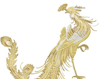 Large Phoenix Sew On Patch 14.5"/37cm Japanese Bird Back Patch Embroidery Big Notion Applique for Wedding Gown Jacket Dress Pant Biker Rider