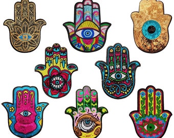 HAMSA ORNATE HAND OF GODGOOD LUCK CHARM PROTECTOR MOTORCYCLE APPLIQUE PATCH BLUE 