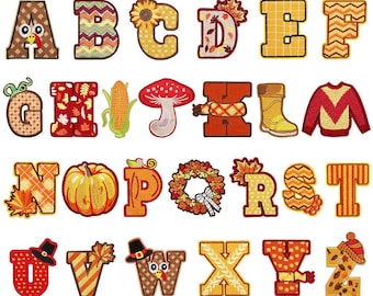 Fall Harvest Letter Patch Iron On Patch Autumn Picking Harvesting Leaf Crop Wheat Grain Corn Farm Alphabet A To Z Shirt Jacket Hat Backpack