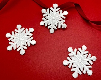 3 st snöflinga stryk-på lapp broderad vit snöflinga applikation jul vintersäsong sy lapp jul för tröja t-shirt ryggsäck jacka