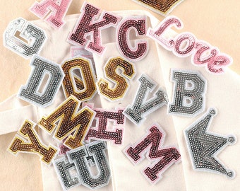 Sequin Letter Iron On Patch Sew On Patch Gold Silver Alphabet A To Z Name Badge DIY Adult Men Women Kid Girl Boy Pants Backpack Decoration
