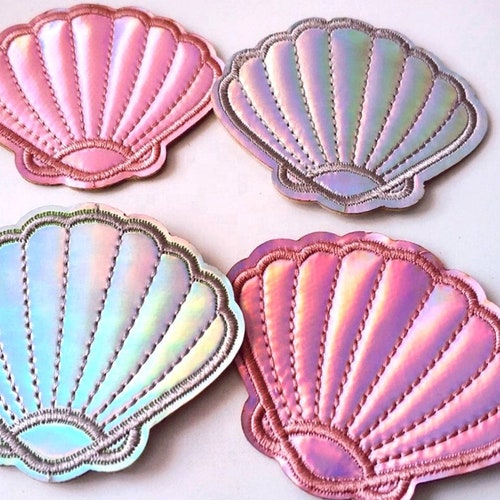 Seashell Iridescent Iron on Patch Mermaid Shell Sew Patch - Etsy