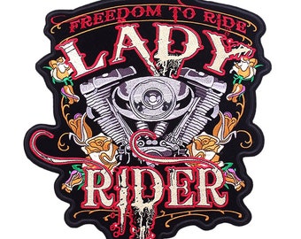 Lady Rider Large Sew Iron On Patch Embroidered Freedom to Ride Motorcycle Bike Emblem Badge Women Gothic Back Jacket Coat T-Shirt Biker