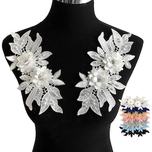 Coppia grande pizzo 3D fiore applique cucire su toppa ricamata abito da sposa abbellimento floreale da sposa couture abito firmato decorazione motivo