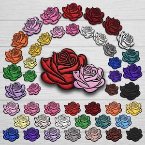 Rose Aufbügler: 2 Größen - 20 Farbvarianten - Gestickte Blackout Blume - Gothic Tattoo Style Applikation für Jacken, Taschen, DIY