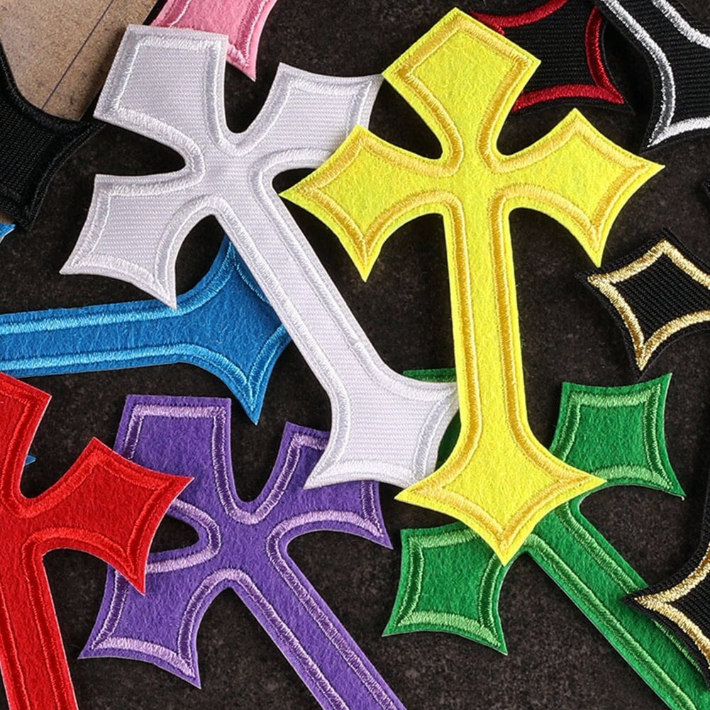 Gold Silver Cross Stars Embroidered Patches Sew Iron On Badges Punk Gothic  for Clothes Bag Coat Backpack DIY Appliques Craft Decoration (Gold)