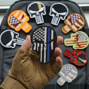 American Flag Skull Patch, Tactical Morale Patch, Embroidered USA Flag Applique, Iron On Patch for Backpack or Jacket, Patriotic Gift