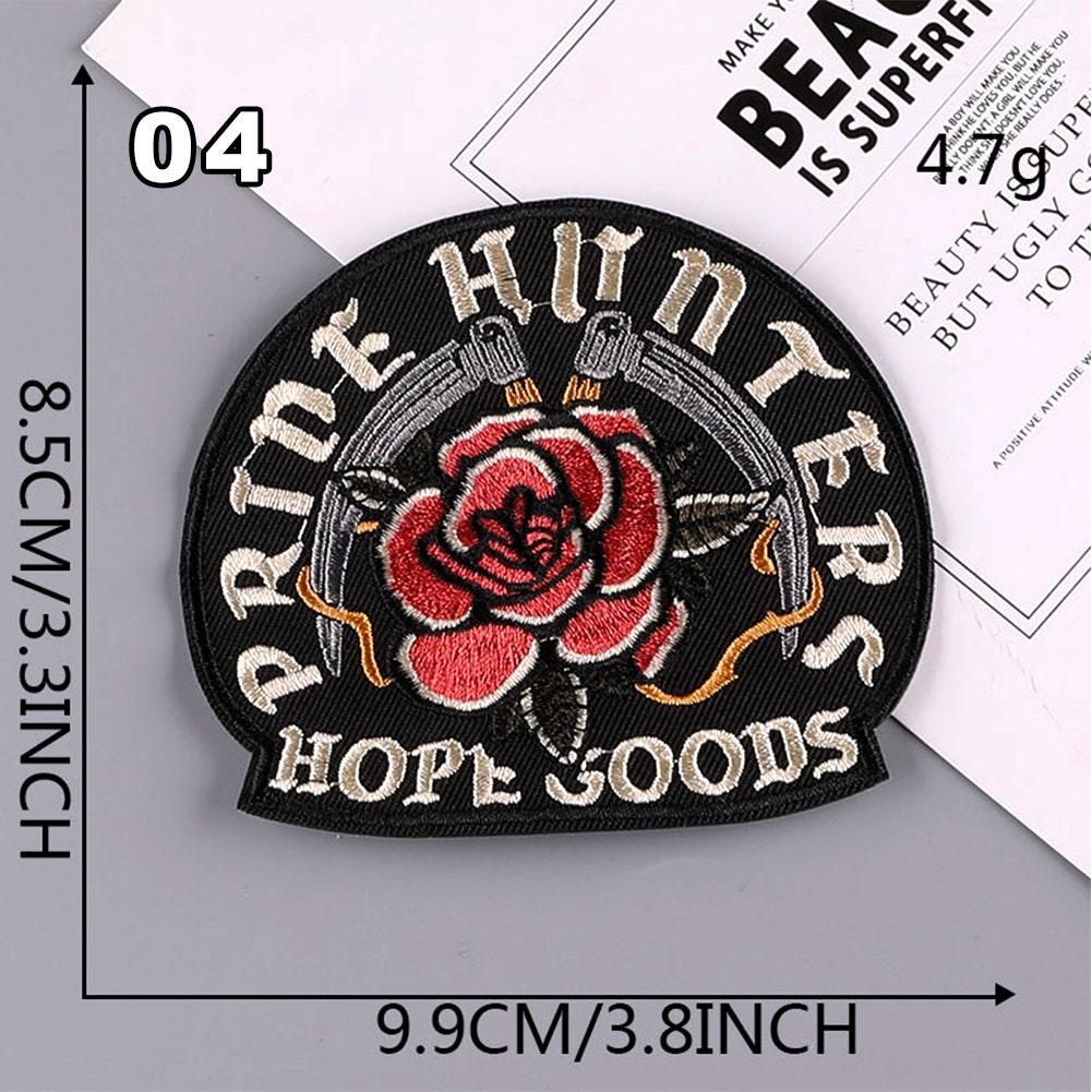 Skulls Patch Embroidered Iron Sew On Cloth Badge Skeleton Pink Rose Flower Biker - Foto 12