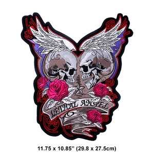 Skull Lover Large Sew Iron On Patch Death Angel Embroidered Motorcycle Emblem Badge Women Gothic Back Jacket Coat T-Shirt Lady Rider Biker