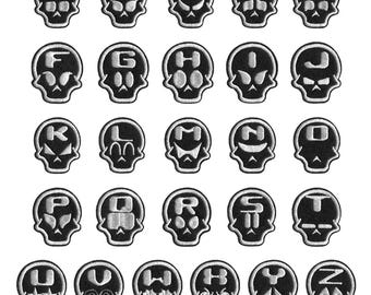Halloween Skull Iron On Letter Patches Alien A-Z Black and White Comic DIY Embroidered Sew-On Alphabet Badges for Jackets, Hats