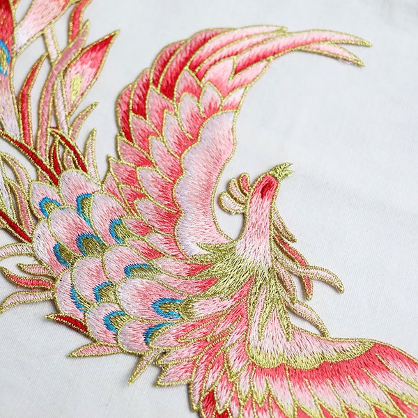 Large Phoenix Sew On Patch 18"/ 46cm Japanese Bird Back Patch Embroidery Big Notion Applique for Wedding Gown Jacket Dress Pant Biker Rider
