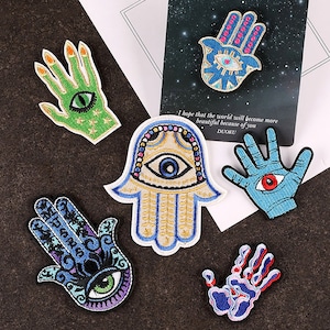 Hamsa Eye Hand Of Fatima Iron On Patch Sew On Patch Evil Embroidered Embroidery Motif Applique for DIY Hat Cap Jacket Backpack Decoration