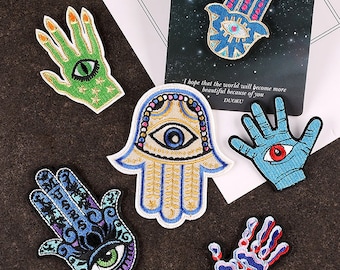Hamsa Eye Hand Of Fatima Iron On Patch Sew On Patch Evil Embroidered Embroidery Motif Applique for DIY Hat Cap Jacket Backpack Decoration