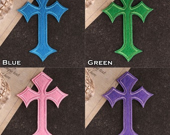 Gothic Cross Sew Iron On Patch Crucifix Applique Embroidered Heart Cross  Punk Metal Grunge Aesthetic DIY Jacket T-Shirt Decoration