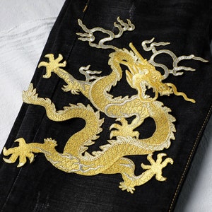 9.5&quot; Large Chinese Dragon Patch Sew On Back Patch King Royal Embroidered Applique Men Women Clothing Jacket Denim Backpack Decoration