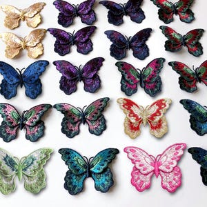 3D Pop Up Butterfly Sew On Patch Embroidered Little Cute Gold Pink Purple Red Turquoise for Wedding Gown Dress Jacket Pant Backpack Hat Cap