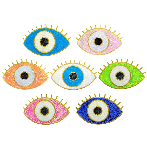 All Seeing Eye Sequin Iron On Patch Evil Eye Large Sew On Patch Sparkling Big Eyeball Blue DIY for Kid Adult Clothing Jacket Backpack