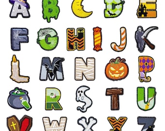 Halloween Letter Patch Iron On Patch Alphabet A To Z Sew Patch Jack O'Lantern Bat Ghost Witch Pumpkin Mummy for Shirt Jacket Hat Backpack