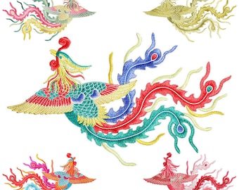 Phoenix Patch Sew On 11"/28cm Large Embroidered Japanese Bird Pair Big Back Patch Notion Applique for Wedding Gown Jacket Dress Biker Rider