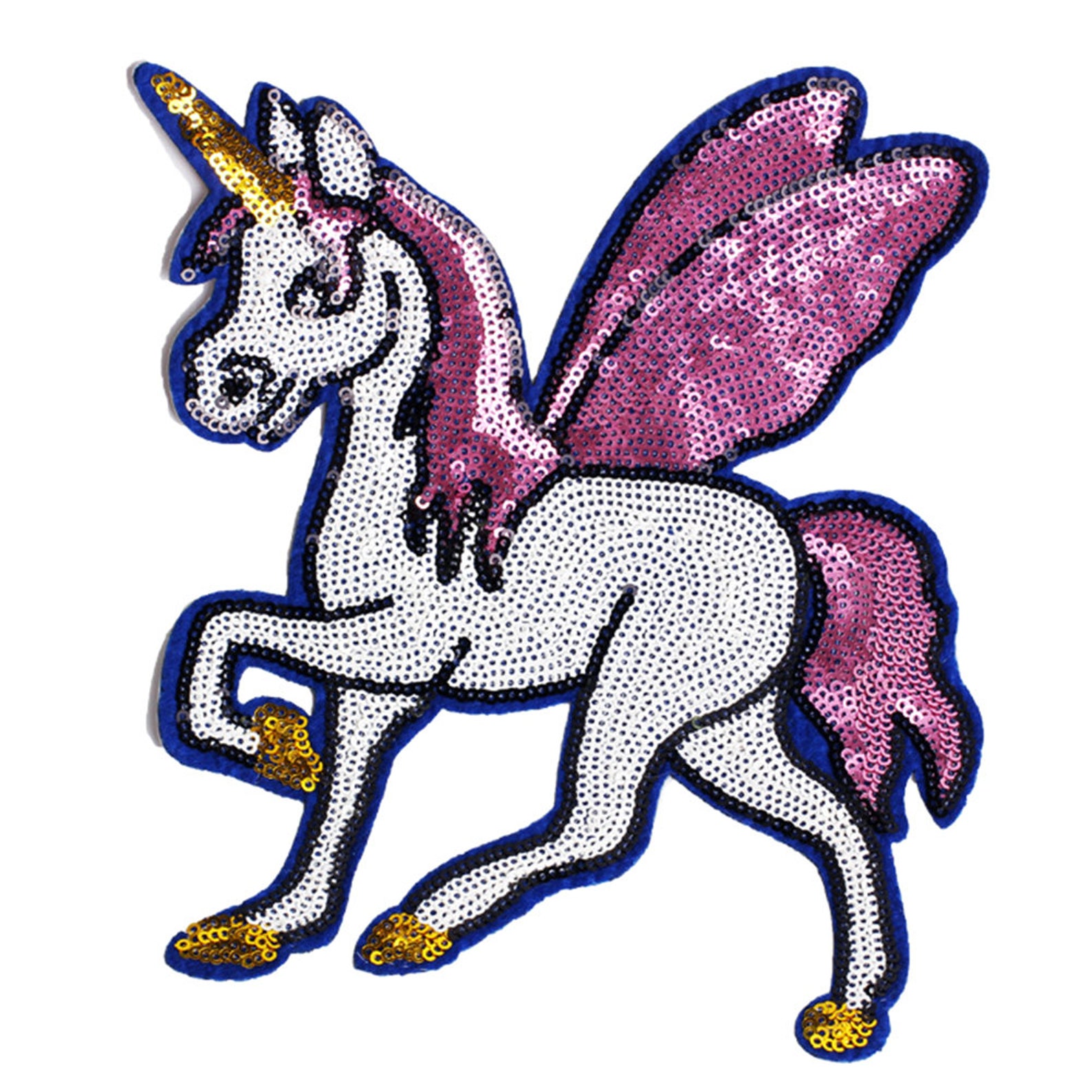 Large Wing Unicorn Sequin Iron on Patch Sew on Patch Sparkling Winged ...