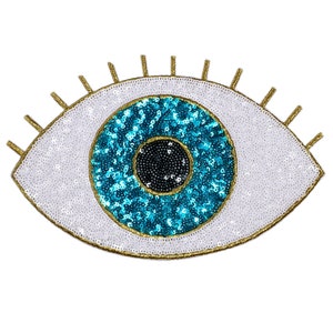 Écusson à fer sequins oeil grand oeil grand écusson à coudre scintillant bleu gros globe oculaire DIY pour enfant vêtements adultes veste sac à dos