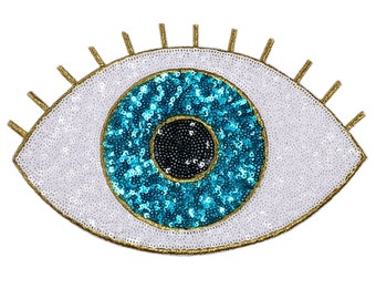 All Seeing Eye Sequin Iron On Patch Evil Eye Large Sew On Patch Sparkling Big Eyeball Blue DIY for Kid Adult Clothing Jacket Backpack