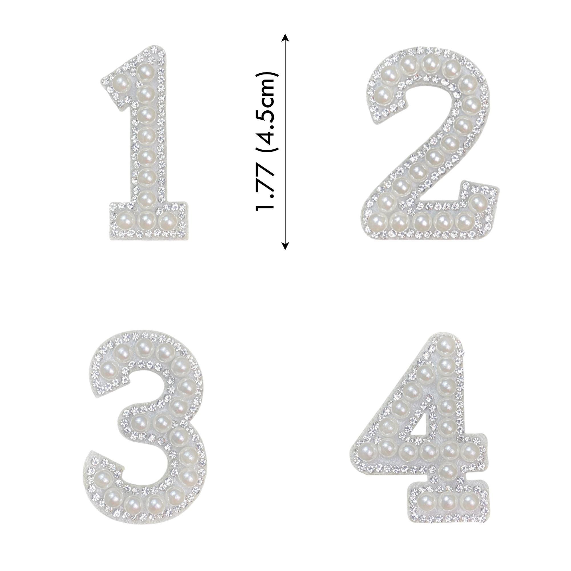 Pearl Number Iron on Patch Iridescent Rhinestone Sew Beaded Bead Digit ...
