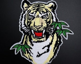 Large Tiger Head Iron On Patch Sew On Patch Embroidered Embroidery Applique Bengal DIY Motif for Men Women Jacket Backpack Coat T-Shirt