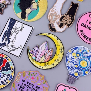 Black & Gold Galaxy Moon With Stars Iron On Patch Sew Crescent Goth - Foto 7