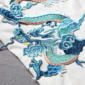 10.5&quot; Large Chinese Dragon Patch Pair Sew On Back Patch King Royal Embroidered Applique Men Women Clothing Jacket Denim Backpack Decoration