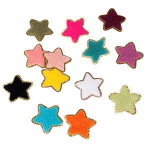 シェニール スター アイロンパッチ グリッター 縫い付けパッチ カラフル ゴールド トリム 刺繍 バッジ モチーフ ジャケット Tシャツ バックパック デコレーション