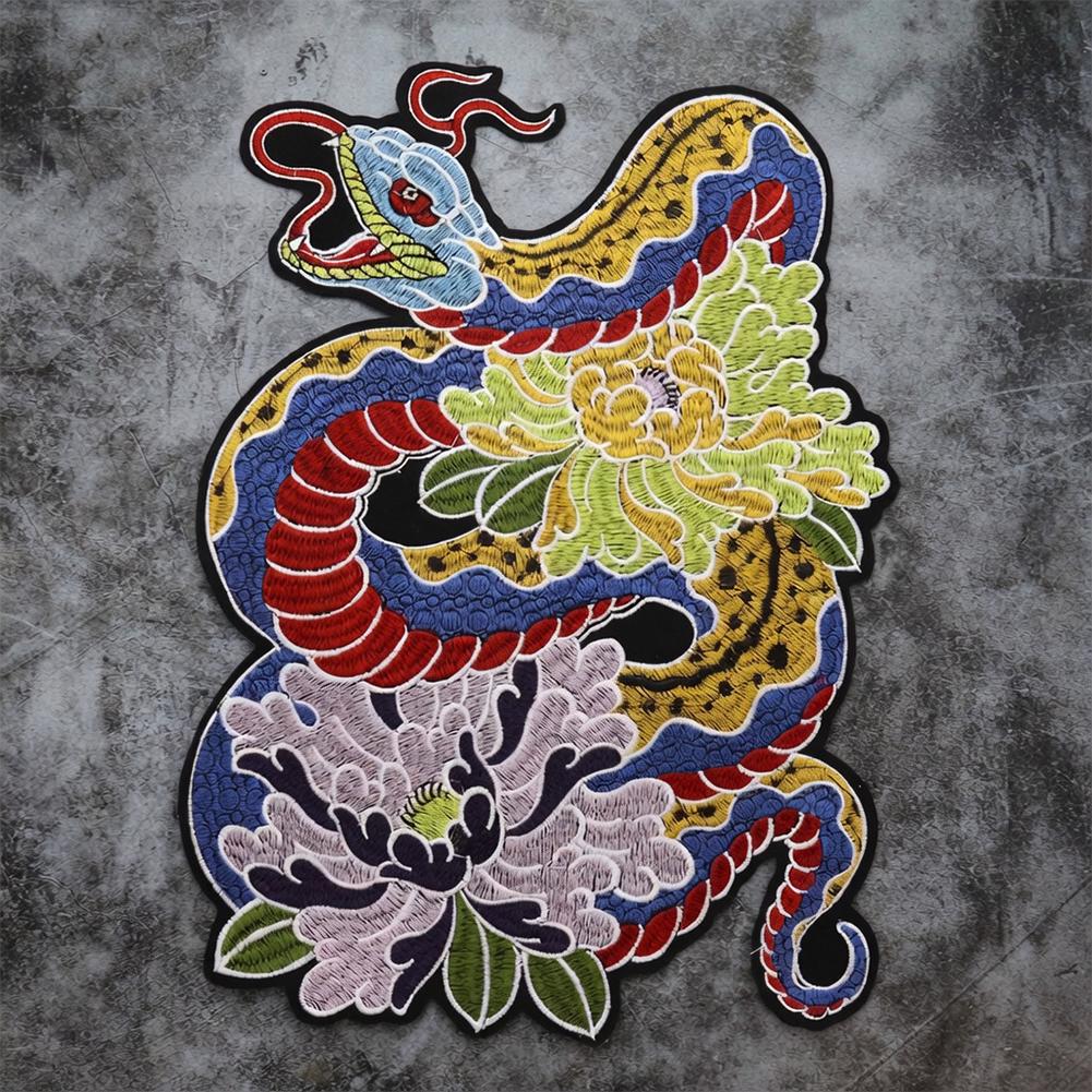 Large 15 Inch Snake Back Patch Iron on – Embroidered Floral Serpent ...