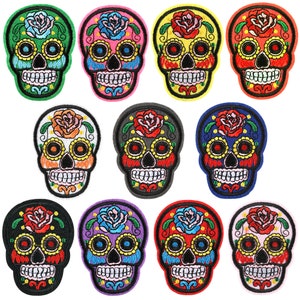 Mexican Skull Iron On Patch Sew On Patch Colorful Embroidered Day Of The Dead Calavera Colorful Badge Clothing Jacket Backpack Decoration