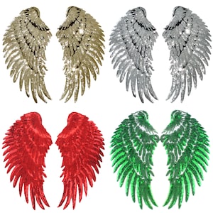 Large Sequin Angel Wing Iron On Patch 35cm 13.75&quot; Glitter Sparkling Metallic Sew On Patch DIY Applique Motif for Clothing Jacket Decoration