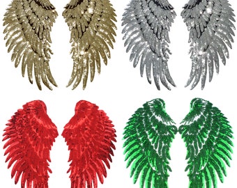 Large Sequin Angel Wing Iron on Patch 35cm 13.75