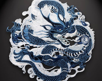 10" Large Chinese Dragon Sew On Back Patch Round Embroidered Notion Applique Motif Men Women Clothing Jacket Back Denim Backpack Decoration