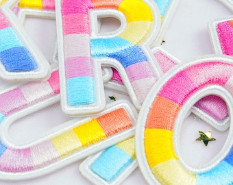 Candy Rainbow 3D alphabet letter patch, Numers 0 to 9 for clothing Iron on Glue on,3-5.5cmX5.5 cm wide Letters DIY, quick shipping from USA