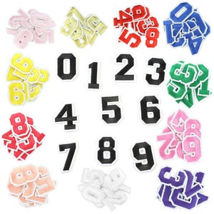 Parche de número para planchar, 2"/5 cm, 12 colores, parche bordado para coser, insignia de aplique de dígitos 0-9 para jersey, chaqueta, mochila, sombrero, decoración