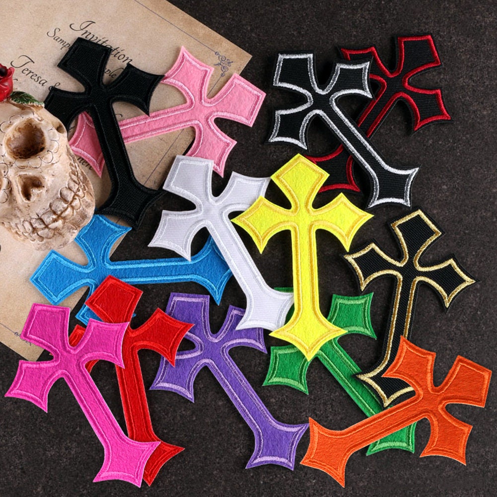 Gothic Cross Sew Iron on Patch Crucifix Applique Embroidered Heart