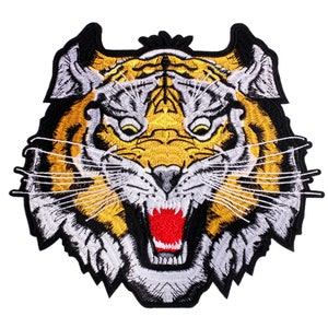 Large Tiger Roaring Head Iron On Patch Sew On Patch Embroidered Embroidery Bengal DIY Kid Adult Men Clothing Jacket Backpack Decoration