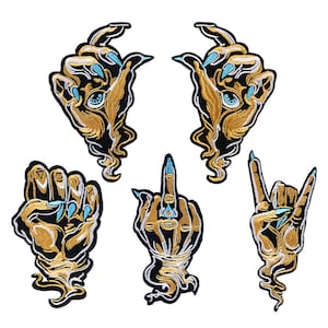 Cartoon Handteken Ijzer Op Patch Boze Oog Oogbol Rock Roll Middelvinger Naai-patch Geborduurd Appliqué Motief Jas Rugzak Tas Decoratie