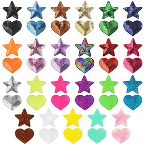 Star Iron On Patch Heart Patch  3"/8.5cm Sequin Sew Patch Colorful Multicolored Shiny Reflective Badge Motif for Hat Jacket T-Shirt Backpack