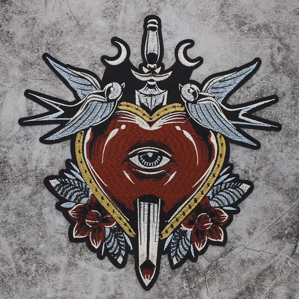 Large Sword & Sacred Heart Eye Back Patch - 11" Giant Embroidered ...